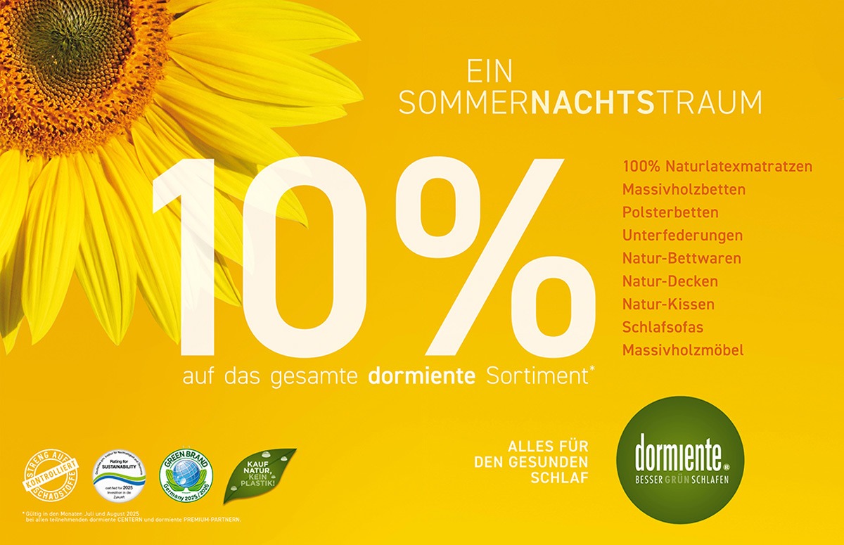 10 % Rabatt auf das gesamte dormiente Sortiment